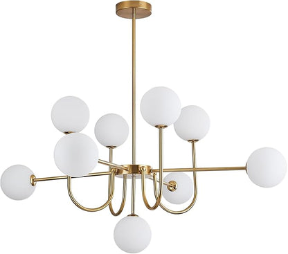 Modern Gold Chandelier Light Fixture,9-Light Sputnik Chandeliers Mid Century Glass Pendant Light Bubble Chandeliers for Dining Room,Kitchen Island,Living Room,Globe Pendant Lighting