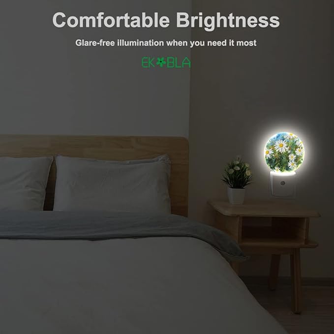 EKOBLA Daisy Plug-in Night Light, Spring Garden White Daisy LED Nightlight for All Ages, 0.5W Sleep Friendly