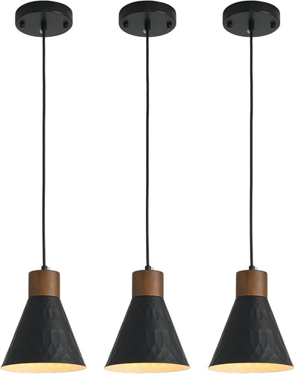Modern Black Pendant Lights Kitchen Island, Mid Century Dome Pendant Light Set of 3, Small Industrial Hanging Pendant Lighting for Dining Room, Bedroom, Sink, Bar