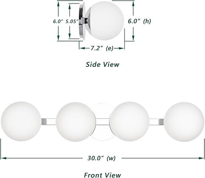 Chrome Globe Bathroom Vanity Light Fixtures, Modern 4 Lights Wall Lighting, Porch Wall Mount Light Fixture for Bathroom, Over Mirror Cabinets Hallway Stairs