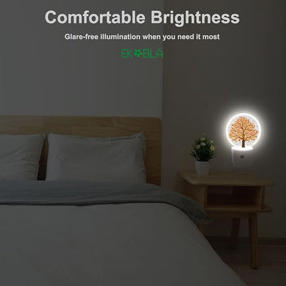 EKOBLA Maple Tree Plug-in Night Light, Fall Orange & Yellow Leaf LED Nightlight with Auto Sensor for Home Indoor Decor