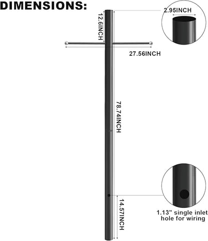 7FT Outdoor Lamp Post with Metal Cross Arm, Direct Burial Installation, 3" Fixture Compatible, Weatherproof for Driveway/Garden Lighting
