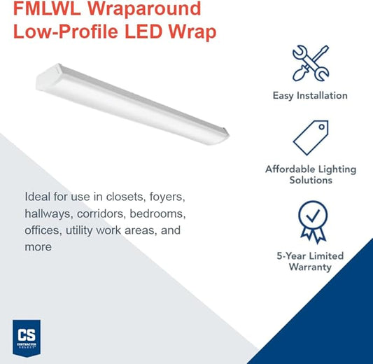 Lithonia Lighting 4 Foot LED Light Fixture, Low-Profile LED Wraparound Flush Mount Ceiling Light, 4000K Cool White, MVOLT, 48-Inch (FMLWL 48 840 ZT MVOLT)
