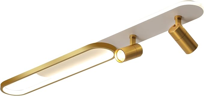 Modern LED Ceiling Light with 2 Spotlights 39.3in Linear Ceiling Light 50w with Remote Control Dimmable(3000-6000k) Gold Long Ceiling lamp for Bedroom Kitchen Restaurant Laundry Room Office