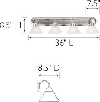 Design House 519215 Millbridge Vanity Light Dimmable with Frosted Glass for Above Bathroom Mirror, Satin Nickel, 4-Light