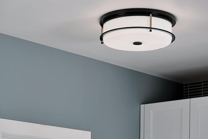 Kichler Brit 52597BKCPZ Flush Mount 4-Light 18˝ with Satin Etched Cased Opal Glass in Black and Champagne Bronze