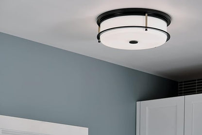 Kichler Brit 52597BKCPZ Flush Mount 4-Light 18˝ with Satin Etched Cased Opal Glass in Black and Champagne Bronze
