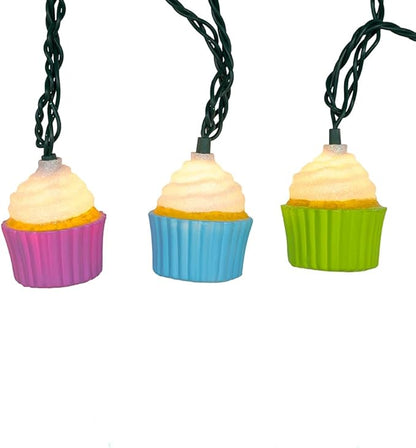 Kurt Adler 12-Foot UL 10-Light Multicolor Cupcake Light Set with Green Wire