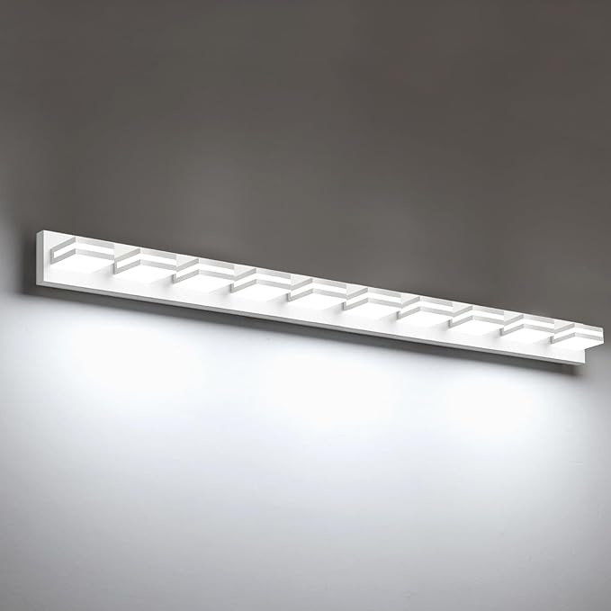 IZORRO LED Modern Bathroom Lights Fixtures(10-Light,Dimmable),Matte White Acrylic Wall Lighting,Vanity Lights for Bathroom Over Mirror - 6000k 36In （No Assembly Required）