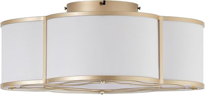 20" Boho Ceiling Fan with Light, Rattan Flush Mount Ceiling Fan with Light Remote Control, Caged Enclosed with 6 Speeds for Bedroom, Living Room, Foyer, Nursery (Gold)
