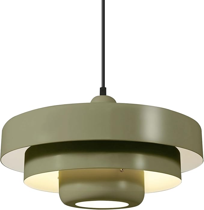 Retro Farmhouse Olive Green Pendant Light, Adjustable 59" Cord Mid Century Modern 3-Tier Hanging Light Fixture for Kitchen Island Dining Room Living Room