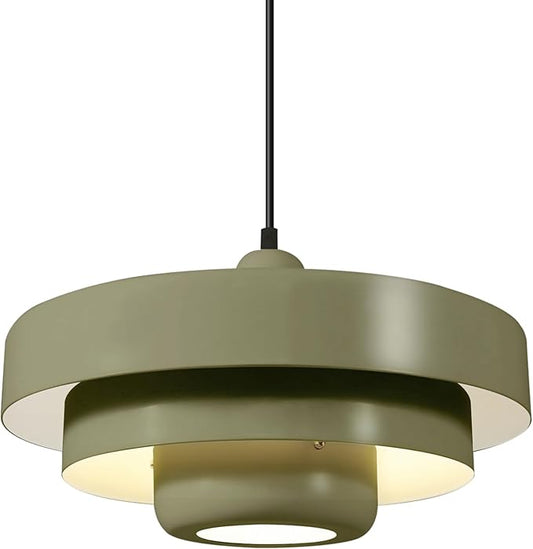 Retro Farmhouse Olive Green Pendant Light, Adjustable 59" Cord Mid Century Modern 3-Tier Hanging Light Fixture for Kitchen Island Dining Room Living Room