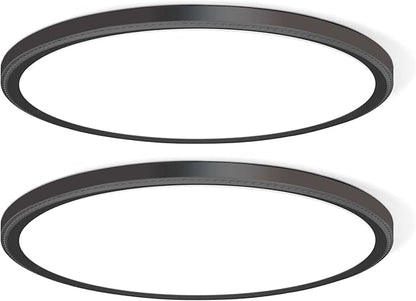 WKONCLDY 4700lm LED Flush Mount Ceiling Light, Super Slim 16 inch LED Ceiling Light, 5000K LED Ceiling Light for Bedroom, Living Room, Dining Room (Black, Two Pack)