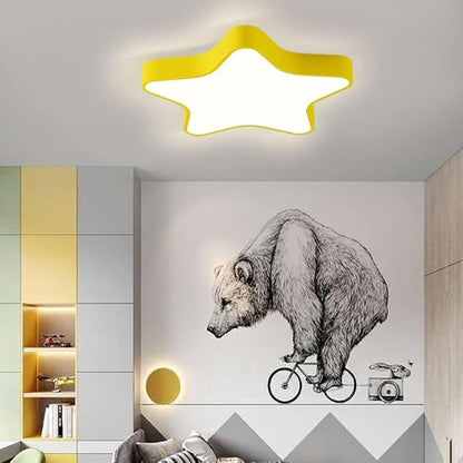 LED Ceiling Light Fixture, Modern Pentagram Recessed Ceiling Lights, 3000K-6000K Dimmable Light, Close to Lighting Flush Mount Living Room Pendant Lamps (Yellow, 24inch)