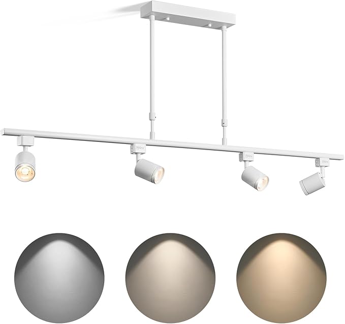 4-Pack Adjustable LED Track Lighting System - White Ceiling Mount Spotlights with 360° Rotation for Kitchen, Bathroom, Dining Room & Hallway, Easy Install Modern Home Lighting Fixtures