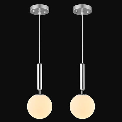 Modern Hanging Light Fixture Pendant Lighting for Kitchen Island Mid Century Chrome Pendant Lights with Globe Milky White Glass Pendant Light for Bedroom Bathroom Entryway (2 Pack)