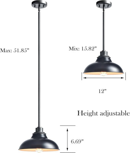 Farmhouse Pendant Light Fixture Black Pendant Lights Kitchen Island Modern for Dinning Room Bedroom Entryway Metal Rod