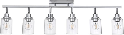 6-Light Track Lighting Kit Ceiling Kitchen Track Lighting Fixtures Chrome Bathroom Vanity Wall Lights with Clear Glass Multi-Directional Rotating Tracking Light Heads Spotlight for Accent Shop