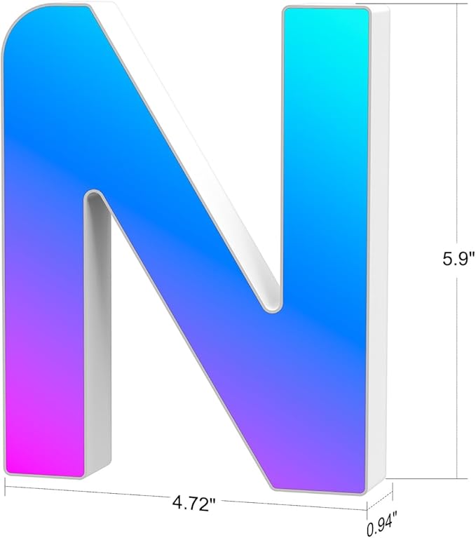 Light Up Letters Marquee Letter - Music Sync RGB Color Changing LED Lights Letter Logo Game Lights for Girls Women Party Birthday Christmas Valentine's Day Wall Desktop Decoration (MRGB-N)
