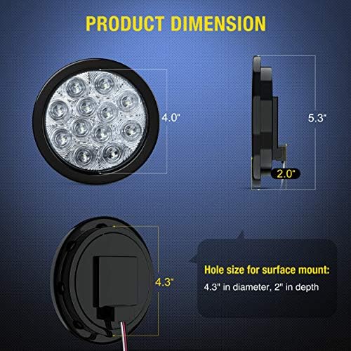 Nilight 2PCS 4" White Round LED Reverse Back Up Light w/Surface Mount Grommet Plugs Trailer Tail Lights for Truck Trailer RV Jeep