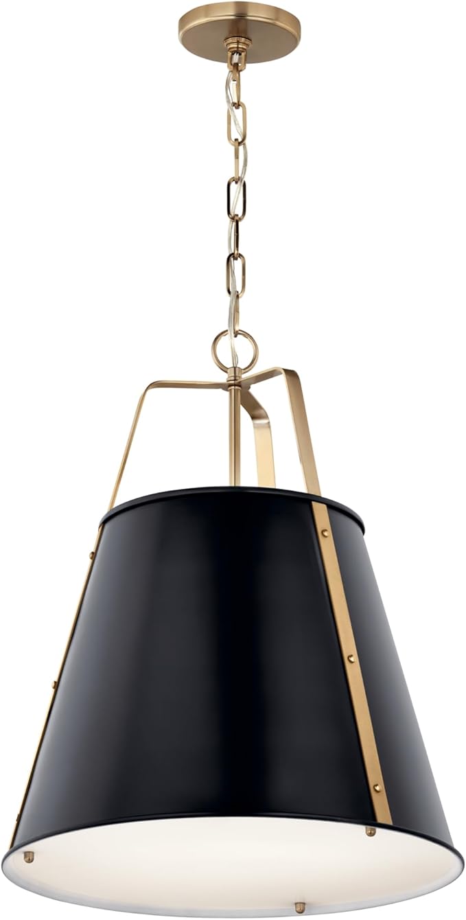 Kichler Etcher 2-Light Pendant Light Fixture, Kitchen Island Hanging Light with Etched Painted White Glass Diffuser in Black and Champagne Bronze (22.5" x 18"), 52711BK
