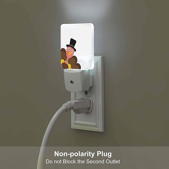 LED Night Light Plug into Wall with Dusk to Dawn Light Sensor White Energy Efficient Turkey Thanksgiving Cartoon White Nightlight for Bedroom Bathroom Hallway Living Room Kitchen