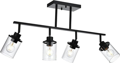 Yaohong 4-Light Black Farmhouse Track Lighting Fixtures Ceiling, Bathroom Track Lighting Kit Wall Light with Ajustable Heads, Kitchen Track Lighting Fixtures with Glass Shade for Hallway Shop