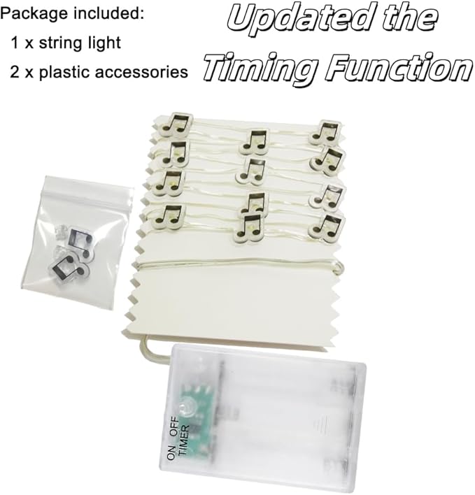 GUOCHENG 6.56ft 20 LED Music Note String Lights, Battery Operated Warm White Stave Shaped Decorative Fairy Lights, Musical DIY Gift for Music Lover