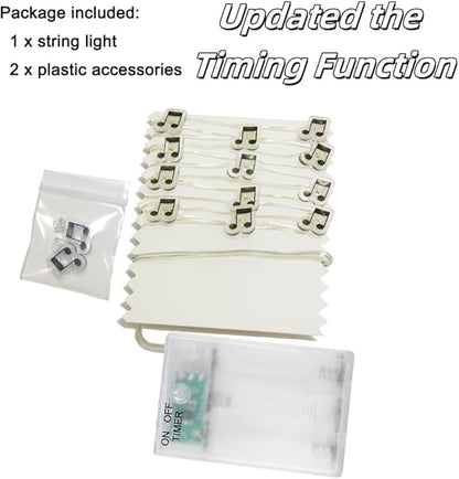 GUOCHENG 6.56ft 20 LED Music Note String Lights, Battery Operated Warm White Stave Shaped Decorative Fairy Lights, Musical DIY Gift for Music Lover