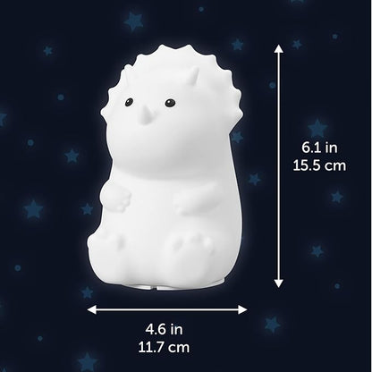 Globe Electric 13272 Terry Triceratops Multicolor Changing Integrated LED Rechargeable Silicone Night Light Lamp, White