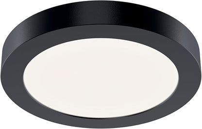 Kichler Ara 5.50" Modern Minimal Round LED Downlight in Black, for Wet Indoor Locations, Supplemental Lighting, Integrated LED, Edge-Lit Technology, 750 Lumens, Dimmable to 10%, 53005BK30