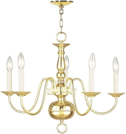 Livex Lighting 5005-02 Williamsburgh 5 Light Polished Brass Chandelier