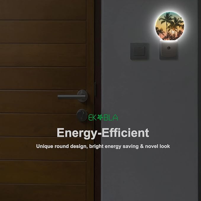 EKOBLA Palm Tree Sunset Plug-in Night Light, Tropical Beach LED Nightlight with Auto Sensor, 0.5W Sleep Friendly