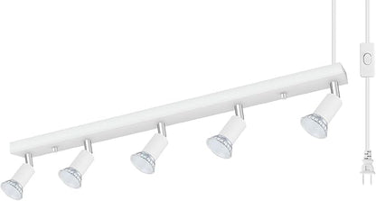 Plug-in Track Lighting, LED Track Lighting Fixtures Ceiling Kit, 30" White Plug in Wall Light with 14.8ft Cord, 3-Light Ceiling Spotlight,Rotatable Kitchen Light Head for Bedroom Hallway(GU10,NO Bulb)