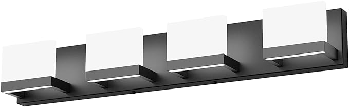 Tipace Dimmable Black LED Vanity Light for Bathroom Up and Down 4 Lights Black Modern Bathroom Wall Light Fixtures Over Mirror(White Light 6000K)