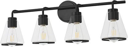 Black Bathroom Light Fixtures 4 Light Bathroom Vanity Lights Over Mirror with Clear Glass Shade, 30 Inch Vanity Lights for Bedroom Modern Wall Sconce Lighting (Exclude E26 Bulb)