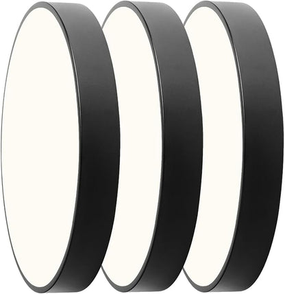 LED 12 inch Round Flush Mount Ceiling Light Black Dimmable 24W 5CCT Metal Black Ceiling lamp and is Ideal for hallways Kitchens bedrooms corridors Children's Rooms 3 Pack