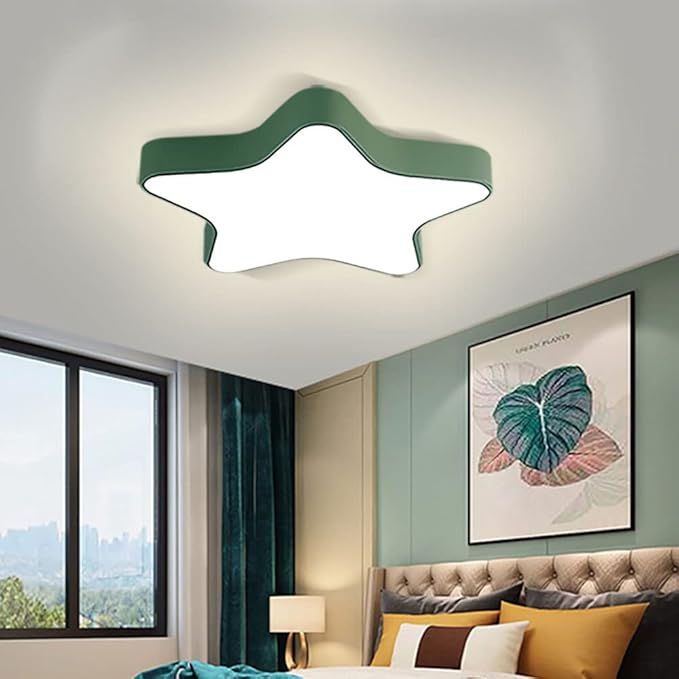 LED Ceiling Light Fixture, Modern Pentagram Recessed Ceiling Lights, 3000K-6000K Dimmable Light, Close to Lighting Flush Mount Living Room Pendant Lamps (Green, 20inch)