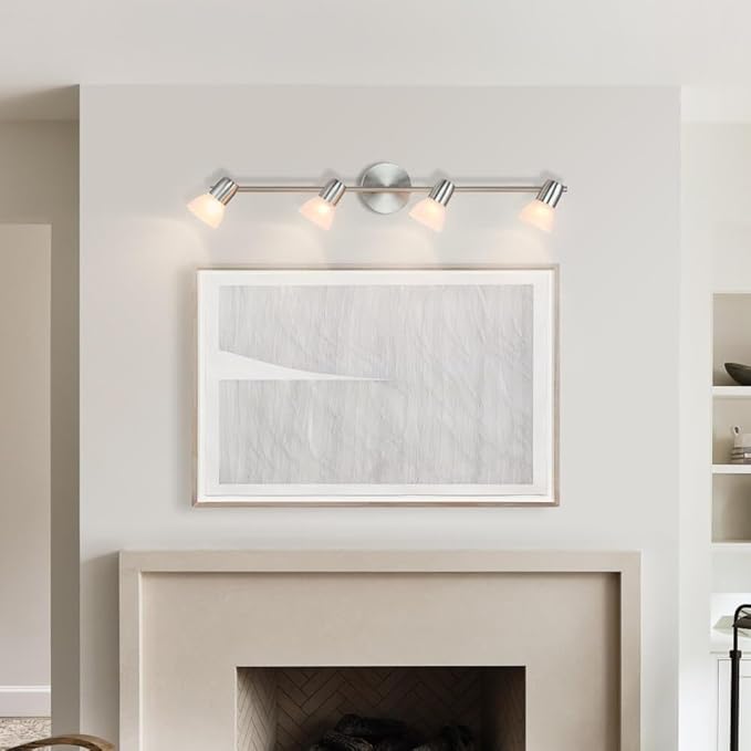 XiNBEi Lighting Track Light, Modern Fixed Rail Lighting with Glass, 4 Light Kitchen Ceiling Light Brushed Nickel XB-TR1237-4-BN