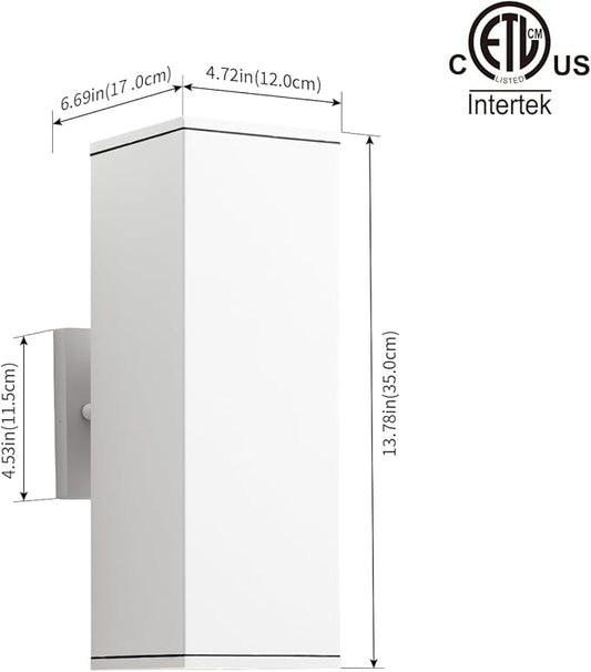 mirrea 14" Modern Outdoor Porch Light Patio Light in 2 Lights with Aluminum Rectangular Tube and Tempered Glass Cover Waterproof Wall Sconce 2 Pack (Matte White)