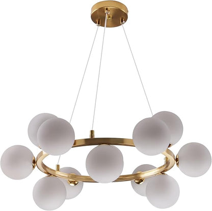 Modern Sputnik Chandelier Light Fixture, 12-Light Gold Bubble Glass Chandeliers for Dining Room, Mid Century White Globe Pendant Lighting for Kitchen Island, Bedroom, Foyer,Living Room,23.6IN