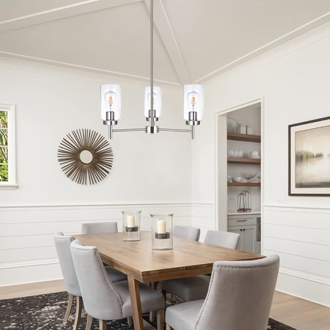 3 Lights Modern Chandeliers Metal Light Fixtures Ceiling Brushed Nickel Industrial Pendant Lighting for Dinging Room Living Room Kitchen Bedroom Hallway