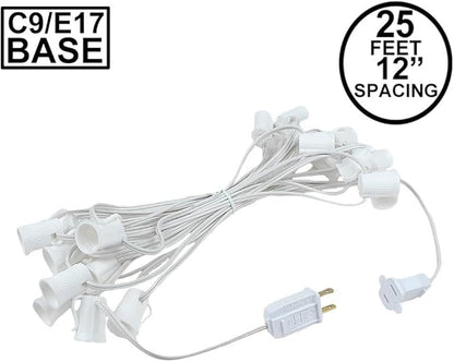 Novelty Lights 25 Foot String Light Set - Indoor/Outdoor Stringer Set for Christmas, Wedding Decor, Patios, & More - C9/E17 Intermediate Base (White Wire, 12" Spacing)