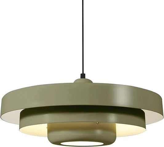 Industrial Farmhouse Pendant Light, 19.7 Inch Olive Green Metal Shade, Vintage Mid-Century Modern Single Hanging Chandelier for Kitchen Island, Dining Table, Bar, Entryway