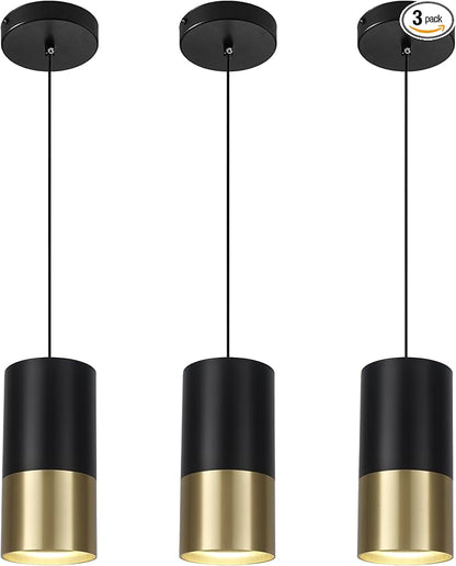 Black and Gold Pendant Light 3 Pack - Small Pendant Lights Kitchen Island with GU10 Bulbs, Minimalist Hanging Light for Dining Room Bedroom Bar, 5W 4000K