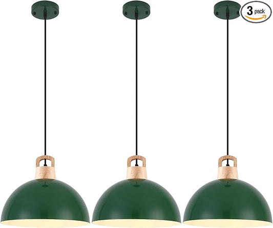Farmhouse Pendant Light, 11.8 inches, 3 Packs Green Kitchen Pendant Lights, Modern Pendant Lights, Island Pendant Lights, Pendant Light for Library, Office, Kitchen Island, Bedroom
