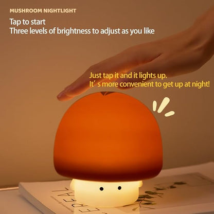 YEEFIGRO Cute Baby Night Light for Kids,Rechargeable Dimmable Silicone Nursery Toddler Mushroom Nightlight,Squishy Bedside Lamp for Night Stands,Fun Decor for Children,Children's Day Gift(Brown)