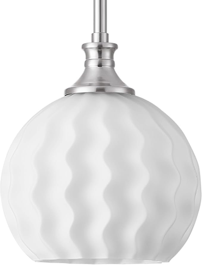 Brushed Nickel Pendant Lights Kitchen Island, 7.3" 1-Light Modern Milk Glass Globe Light Fixtures with Adjustable Rods, Hanging Ceiling Lighting for Sink, Hallway (E26 Base)