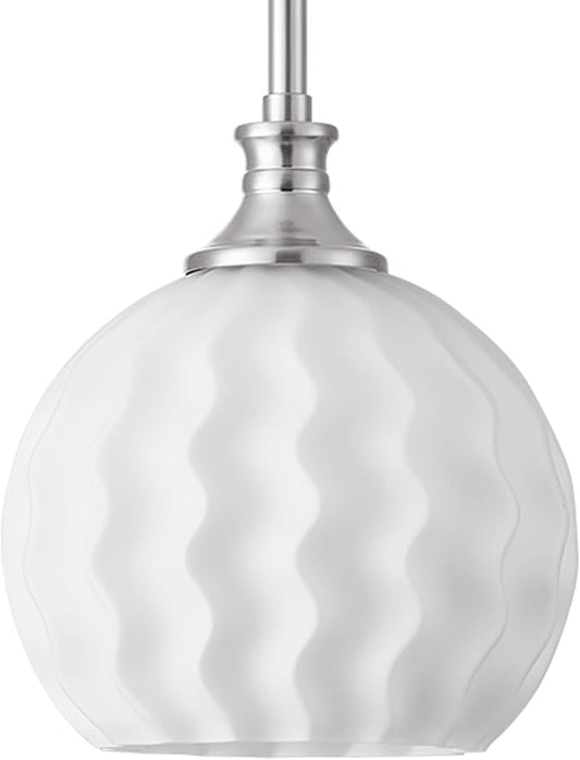 Brushed Nickel Pendant Lights Kitchen Island, 7.3" 1-Light Modern Milk Glass Globe Light Fixtures with Adjustable Rods, Hanging Ceiling Lighting for Sink, Hallway (E26 Base)