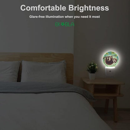 EKOBLA Sloth Plug-in Night Light, Cute Jungle Animal LED Nightlight with Dusk to Dawn Sensor for Kids Room, 0.5W Sleep Friendly